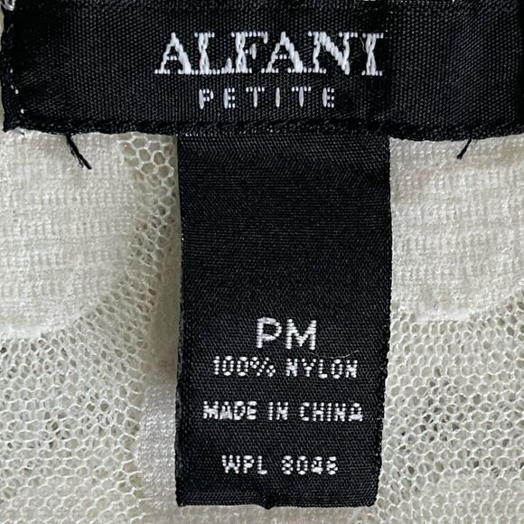 Alfani Off White Sheer Embroidered Neckline Pullover Blouse Top Size PM - Picture 3 of 12